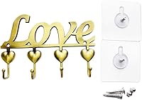 Vista 3 de Myartte Llavero decorativo para pared, de aleación de zinc, organizador de llaves con 4 ganchos, con tornillos y adhesivo (amor de latón antiguo)