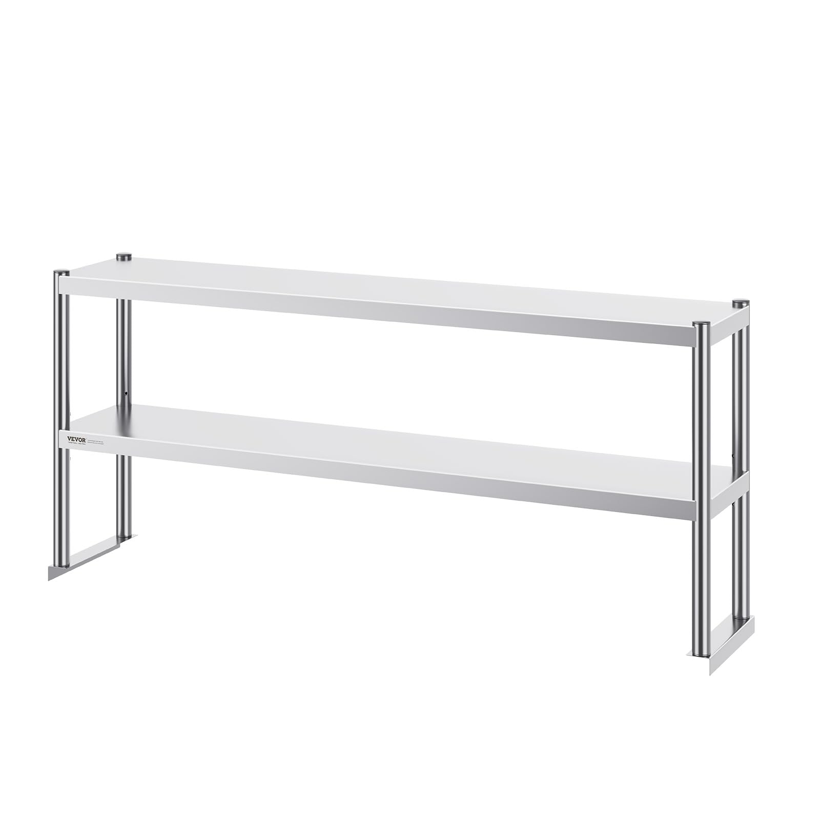 VEVOR Estante Superior de Doble Nivel de Acero Inoxidable 305x1524x600 mm Mesa de Preparación de Estante Ajustable en Altura para Cocina, Restaurante, Taller