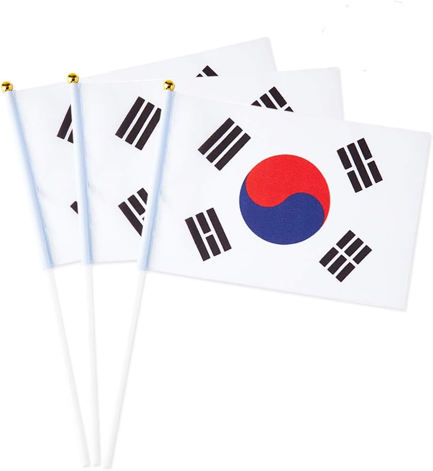 Korean Flag Korean Small Stick Mini Hand Held Flags Decoration, 1 Dozen (Pack of 12)