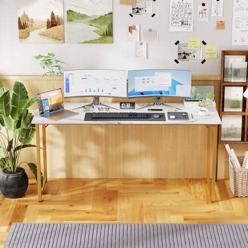 PayLessHere | 63 Inch Computer Desk | White Gold | Office Desk with Metal Frame, Adjustable Feet | Water-Resistant, Scratchproof Surface | Sturdy Writing Table for Home Office or Study | Pack of 1 by PayLessHere - Image 6