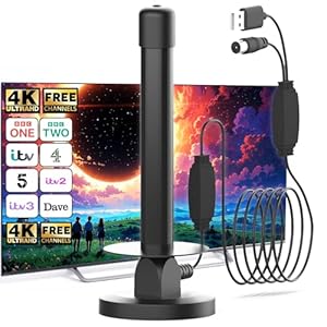 TV Aerial Indoor with Magnetic Base, Signal Booster Compatible with All TVs, Supports 8K/4K/1080P, Strong Reception, Digital TV Antenna Indoor Aerial for Smart TV – 5M Cable