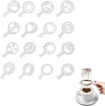 Plantilla de Decoración de Café,Cappuccino Stencil,Plantillas Herramientas,Molde de Decoración de Café de Plástico,Plantillas para Repostería,Plantilla de Arte Latte,Molde de Patrón 16 Pzs Tokaneit