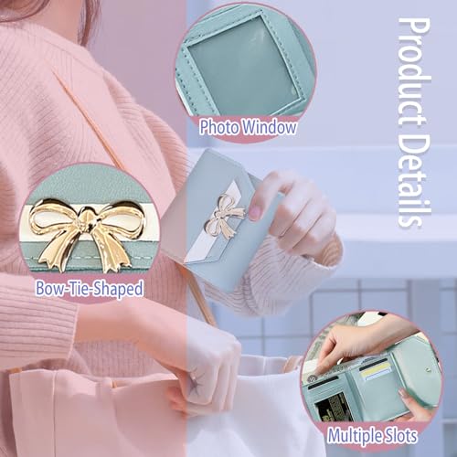 BenePoint Wallets for Women, Snap-Button Women's Wallet PU Leather Card Holder Trifold Ladies Wallets with Multiple Card Slots, ID Window& Cash Compartment for Women of All Ages (blue)3