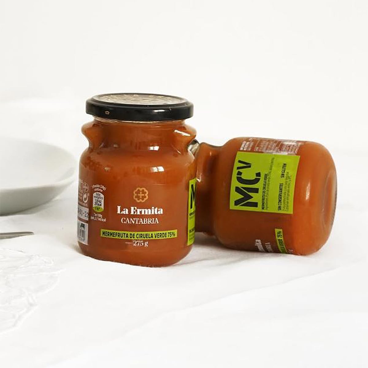 LA ERMITA MermeFruta de Ciruela Verde, Compota Estilo Mermelada con 75% Fruta, Sabor Fresco y Ácido, Sin Gluten ni Conservantes, Tarro de Vidrio 275 g (Pack 6 unidades)
