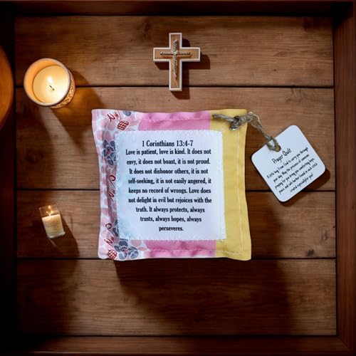 HOMUS 1PC Prayer Quilt with Cross Inside 4x4 Inches Pocket Scripture Quil- Religious Encouragement Gift
