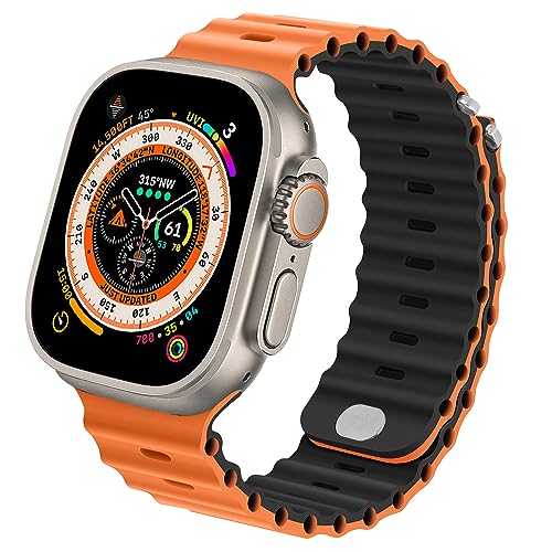Anlinser Bands Compatible with Apple Watch Band 49mm 45mm 44mm 42mm, Adjustable Sport Loop Designed for Apple Watch Ultra 2/Ultra SE Series 9 8 7 6 5 4 3 (Orange/Black)