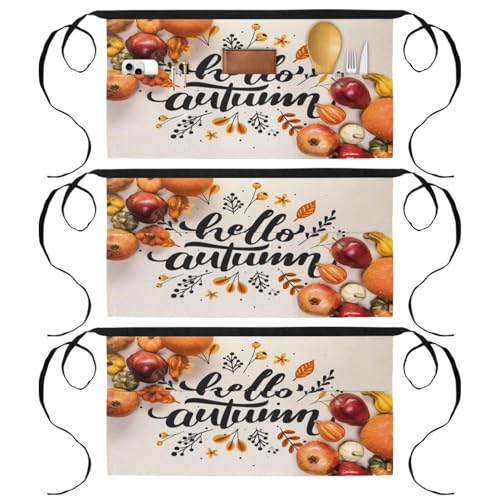 Tablier court de chef lot de 3 avec 3 poches pour cuisine et bistrot style Hello Autumn