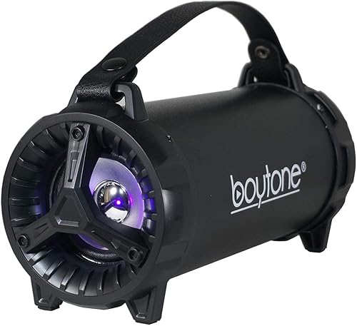 Boytone BT-40BK Altavoz portátil Bluetooth para interiores y exteriores, 2.1, cilindro de alta fidelidad, con tarjeta sub y SD incorporada de 2 x 3,