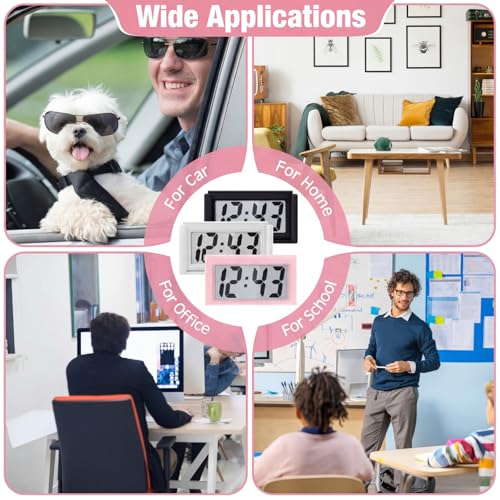 Image of Frienda 3 Pieces Mini Digital Clock Small Digital Clock Stick on Battery Operated Self Adhesive Bracket for Car Dashboard Fridge (White,Black,Pink)