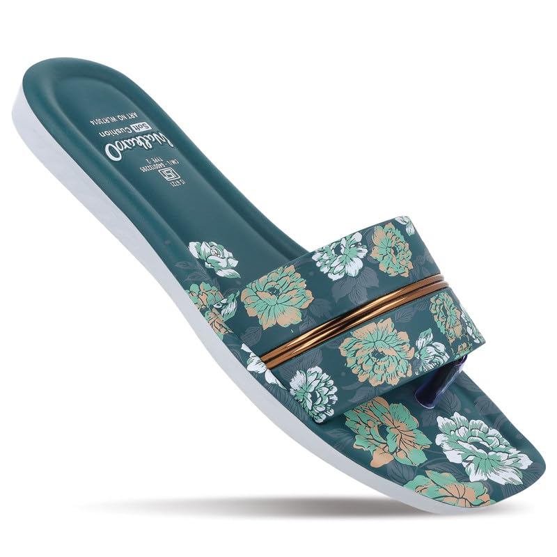 Image of Walkaroo Women's Floral Printed Flat Sandals|Soft Cushion Footbed, Broad Strap, Toe Loop Design, Lightweight Anti-Skid Sole, Slip-On Sandal|Daily Wear, Casual Wear, Ethnic Wear Sandals for Women's|WLR73014