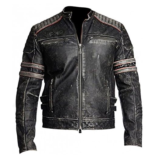 Red Smoke Cafe Racer Vintage Motorcyle - Chaqueta de cuero marrón envejecido, C. Retro 1 Piel Real, XL
