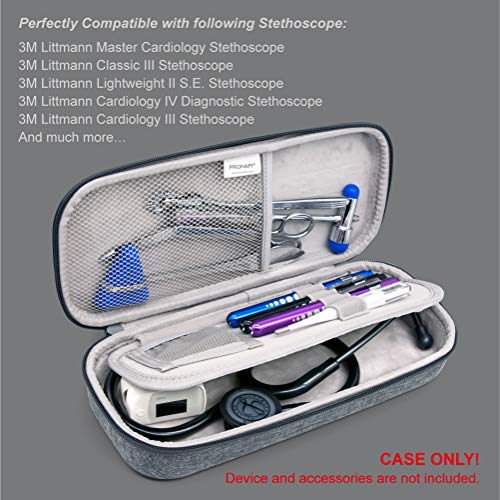 Image of PROHAPI Hard Stethoscope Case, Large Stethoscope Carrying Case with ID Slot, Compatible with 3M Littmann /ADC /Omron /MDF Stethoscope Includes Mesh Pocket for Nurse Accessories (Volcanic Grey)
