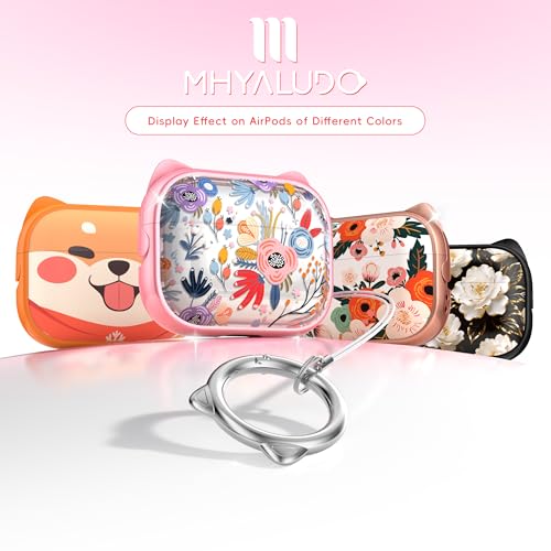 Image of for AirPods Pro 2 Case with Cleaning Kit, Cute Cat Ear Print Design & Cute Buckle for Girls, Phone Holder & Top Safe Lock Buckle Design for AirPods Pro 2nd /1st Gen case, Clear Flowers