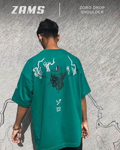 Image of ZAMS Zoro King of Hell Oversized Green T-Shirt - Unisex Tee with Round Neck & Half Sleeves - Ideal for Men and Women