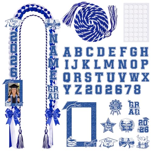 Hamdwerk Graduation Leis Class of 2026, 69Pcs Graduation Ribbon Leis Making Kits with Photo Frame Honor Cord Letters Numbers, DIY Braided Necklace Decorations Graduate Congrats Gifts Party Supplies