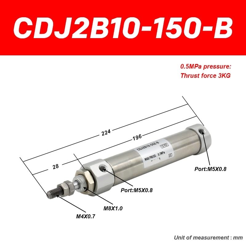 Cilindro de doble efecto de 10 mm con vástago simple CDJ2B10 2