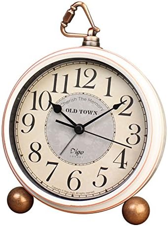 5.5 Silent Desk Clocks Mantel Small Decorative,Vintage Quartz Analog Clock Non Ticking,Large Numerals Battery Operated (Beige)