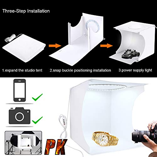 fotoconic Portable LED Light Box Photo Tent with Ring Light, 12 Inch 31cm Dimmable 3200K~6500K Warm White Lighting, 6 Color Backdrop for Product Photography Shooting - Thumbnail 5