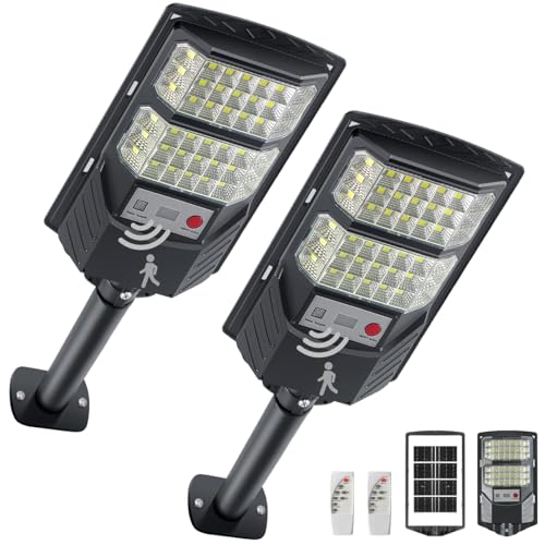 YACAISI Solar Lights Outdoor Waterproof, 8500K Solar Street Lighting Outside, LED Dusk to Dawn Flood Light with Motion Sensor and Remote Control Security Lamp for Parking Driveway Lot 2-Pack