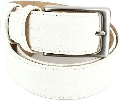 Robert Charles. Ceinture aspect reptile. SNAKE, Cuir. Blanc - Uni - FABRIQUE EN 