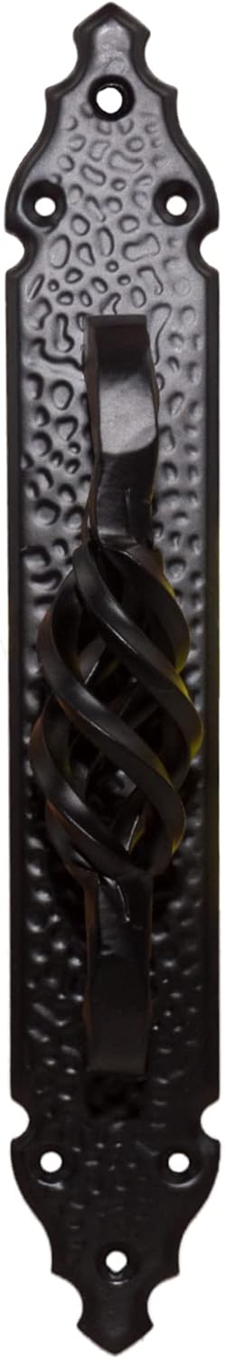 Fiesta Brands 11 Inch Door Pull Black Gate Handle Antique Rustic Hardware Twisted Birdcage Barn Door Handle, Heavy Duty Black Long Plate for Closet,Gate,Shed Door,Window,Fence,Garage