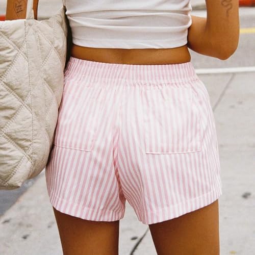 Image of Pivanzore Y2k Plaid Shorts for Women Casual Elastic Waist Aesthetic Lounge Bottom Baggy Pajama Shorts Boxers Sleepwear