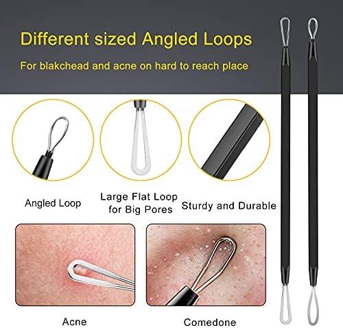 Boxoyx Pimple Popper Tool Kit - 10Pcs Blackhead Remover Comedone Extractor Tool Kit with Metal Case for Quick and Easy Removal of Pimples, Blackheads, Zit Removing, Forehead, Facial and Nose(Black)
