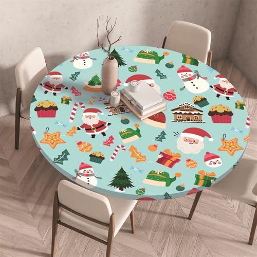 Chickwin Mantel Navidad Redondo Antimanchas con Bordes Elástica, Decoracion Navidad Mantel de Mesa Redondo Exterior Cubierta de Mesas Lavable con Patrón Adornos Navideños (60cm,Sombrero De Santa)