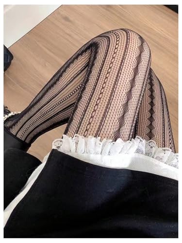 Floerns Women's Vintage Vertical Striped Fishnet Mesh Pantyhose Tights Retro Stockings2