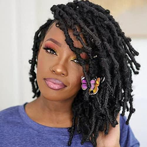 Lihui Butterfly Locs Crochet Hair 12 Inch Crochet Butterfly Locs Hair Crochet Braids 7 Packs Butterfly Crochet Locs Pre Looped Distressed Faux Locs Crochet Hair For Black Women(1B)