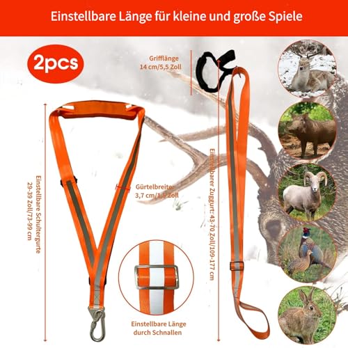 MUSLONG Hirschschleppseil, Robust Reflektierend Hirsch Schlepp und Geschirr mit Verstellbarem Schultergurt Deer Drag Hirsch Jagdzubehör für die Jagd im Freien Schnelles Bewegen (2 Set)