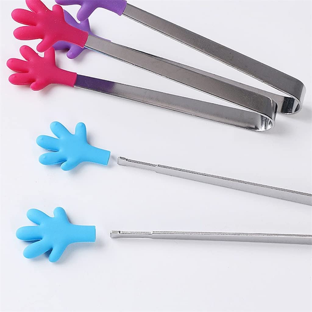 Hand Shape Removable Food Tong Non-slip Stainless Steel Handle Tongs BBQ Clips Kitchen Tools Accessories(Red)