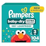 Pampers Baby-Dry Disposable Diapers Size 3, 104 Count, SUPER