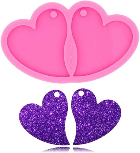 Llavero de silicona con dos formas de corazón con agujero para aretes de pudín, chupitos de gelatina, decoración de pasteles, etiqueta de equipaje,