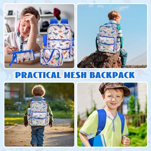 Image of Silkfly 3 Pcs Mesh Backpack Set, Heavy Duty Semi-transparent Bookbag with Lunch Bag Pencil Case for Travel, Beach, Sports