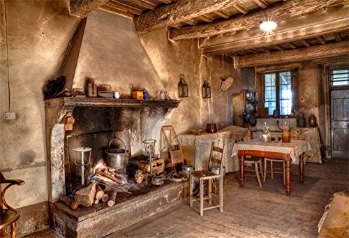LFEEY 10x7ft Old Farmhouse Interior Backdrops for Photography Rustic Style Rural Retro Kitchen Homestead Western Antique Inn Restaurant Room Fireplace Decor Background Photo Studio Props