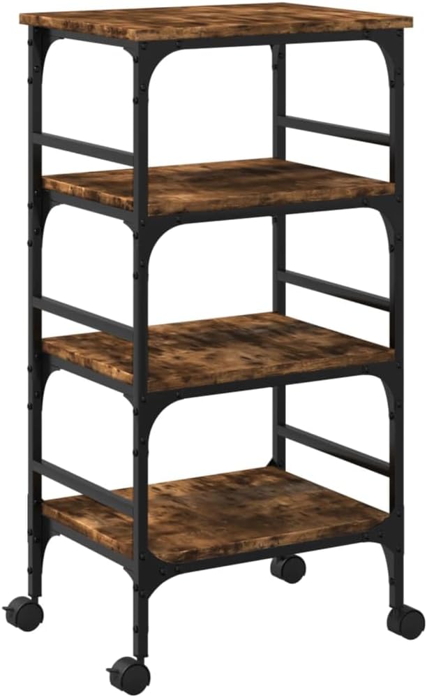 Kitchen Trolley Smoked Oak Engineered Wood 17.7"x13.8"x35.2" with Steel Frame Rolling Kitchen Cart for Storage and Mobility in Dining or Kitchen