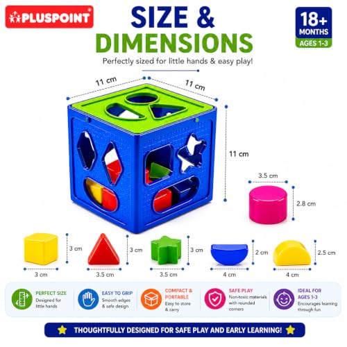 Image of PLUSPOINT Shape Sorter Toy for Kids 1-3 Years | Montessori Educational Learning Toy | 18 Colorful Shape Blocks & Sorting Cube | Shape & Color Recognition | Gift for Boys & Girls