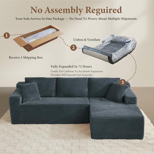 Image of 96 inch Sectional Couches for Living Room Cloud Couch Sofa with L-Shape Upholstered Boneless Couchs Modern Modular Sectional Couch with Chaise (Dark Grey, 95 inch W+Right Facing Chaise+2Seaters)