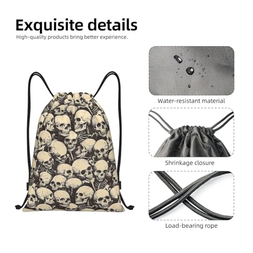 Drawstring Backpack - Retro Skull (A) Print Sports Gym Sackpack String Bag For Women Men, Lightweight Draw String Back Bag For Workout Travel3