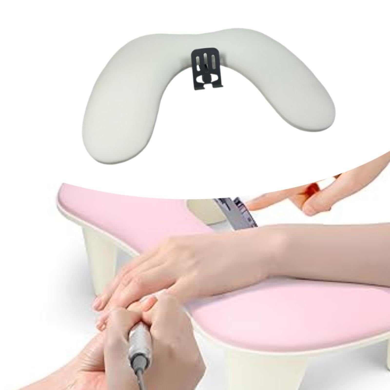 Cuscino per Unghie a Forma di U, Poggiamani, Banco per Manicure, Supporto Pieghevole Professionale con Scomparto per Cellulare, Realizzato in Pelle PU, Bianco
