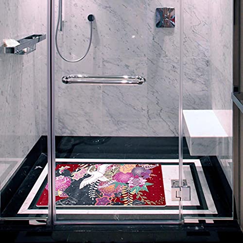 Alfombrilla de bañera antideslizante de PVC rectangular con diseño floral vintage 6
