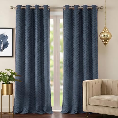 Image of 100% Thermal Door Curtains 7 Feet 2 Piece, Bluish Grey | Embossed Panels Light Block Thermal Insulated & Noise Reducing Room Darkening Curtains (Bluish Grey, 84 Inch)