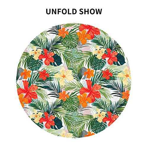 Hhp Hawaiian Palm Tree Round Tablecloth Reusable Wipeable Waterproof Tropical Plants Hibiscus Flowers Diameter 60" Overlays Round Table Cloth For Family Dinners Patio Indoor Outside Events #TOP2