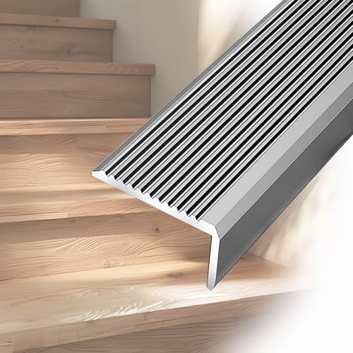 Profilé de Nez de Marche Escalier en Aluminium 10x3cm, 120/130/140cm Protection de Bord D'escalier Antidérapante pour Faciliter Marche des Enfants Âgés(Gray,100cm/40in)