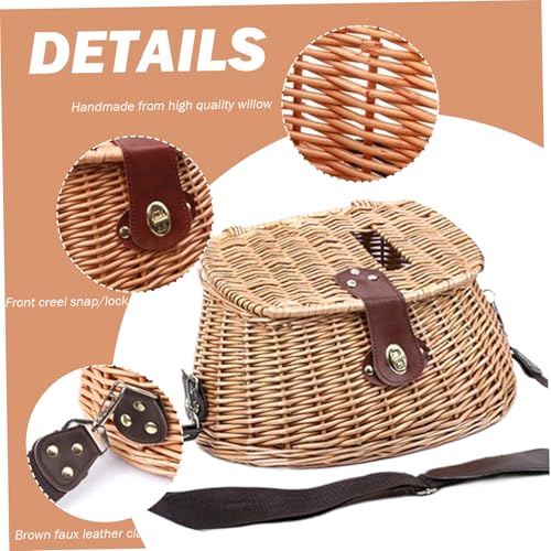 Panier à poisson en osier avec couvercle et sangle réglable pour la pêche - 5