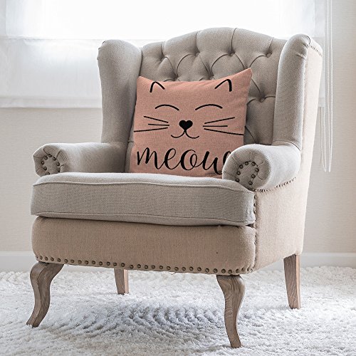Moslion Cat Face Pillows Decorative Throw Pillow Cover Case Cute Cat Smile Meow Cotton Linen Pillow Case 18X18 Inch Square Cushion Cover For Sofa Bedroom Pink #TOP3