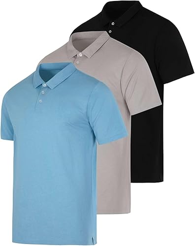 Paquete de 3 Polo de manga corta de algodón para hombre polo transpirable de rendimiento disponible en tallas grandes y altas