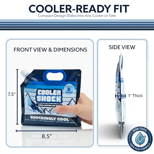 Image of Cooler Shock Reusable Ice Packs for Cooler - Long Lasting Cold Freezer Packs for Coolers and Lunch Boxes - Cooler Ice Packs for Camping Gear, Fishing, Road Trips, Beach Must Haves