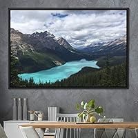 Framed Canvas Wall Art Calming Waters Aerial Cool Lake Landscape Multicolor Photography Realism Relax/Calm - 16x24 inches